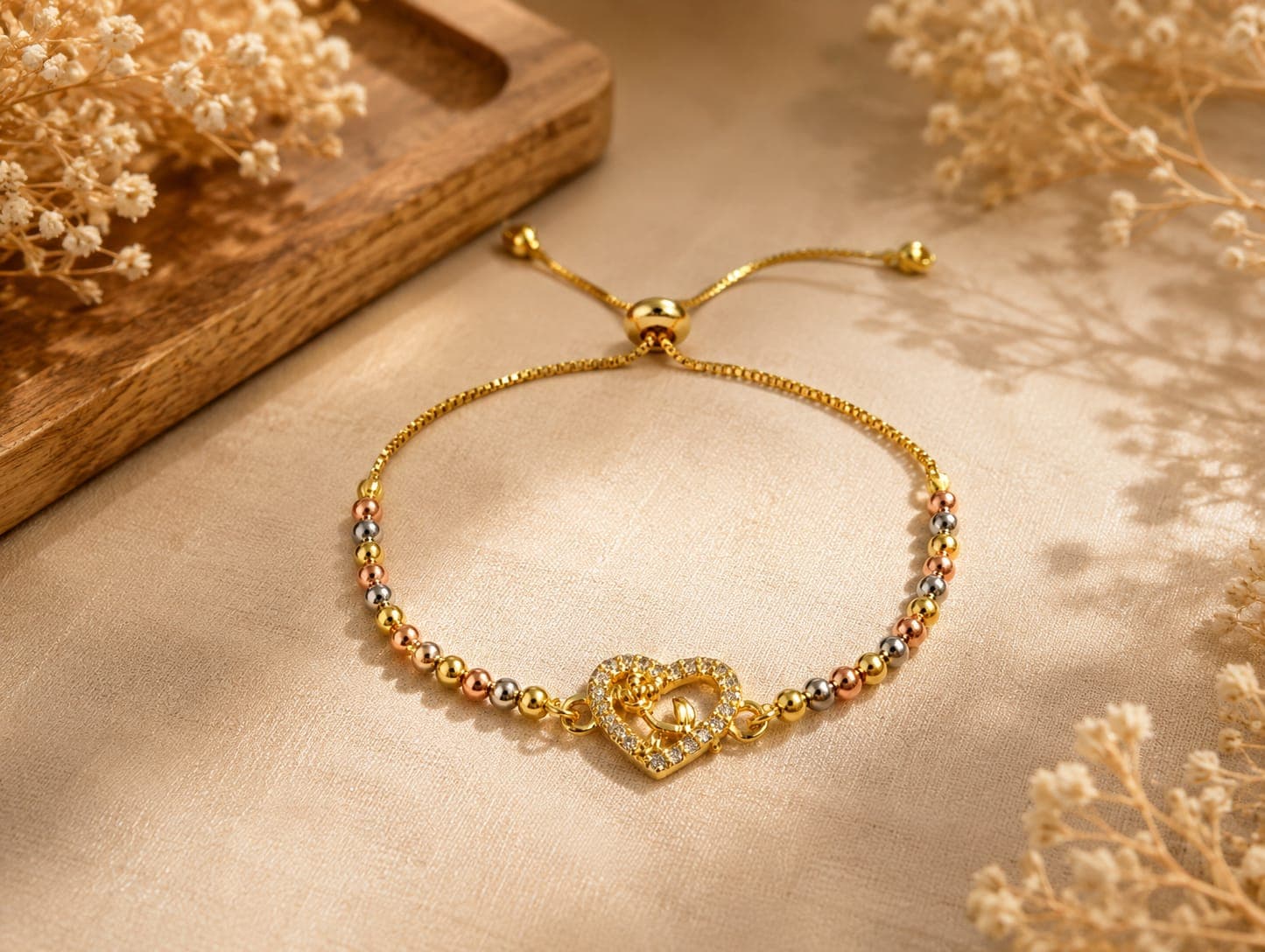 Pulsera Corazón y Rosa